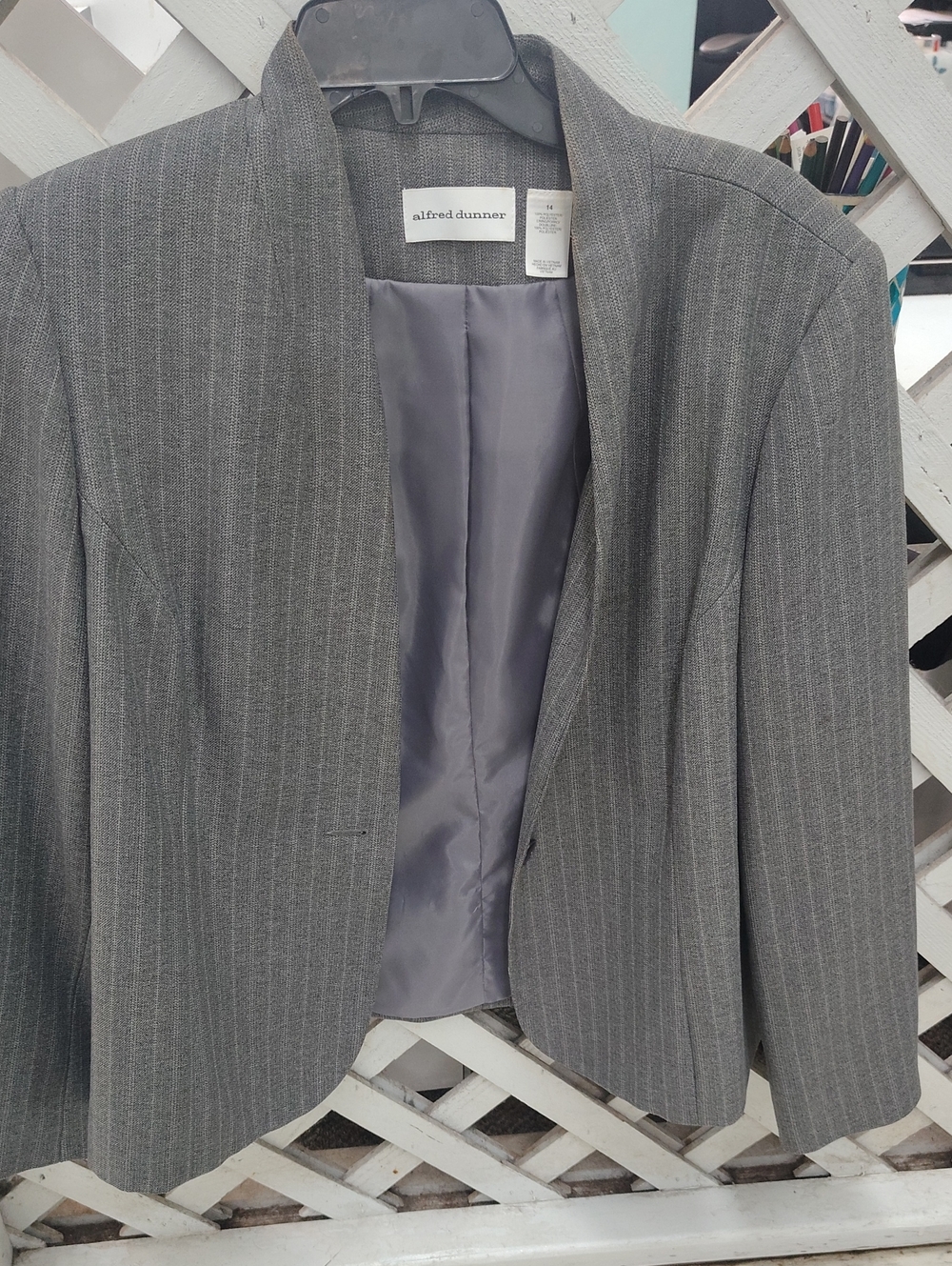Trending Crop Blazer Alfred Dunner Gray Pinstripe Open-Front
